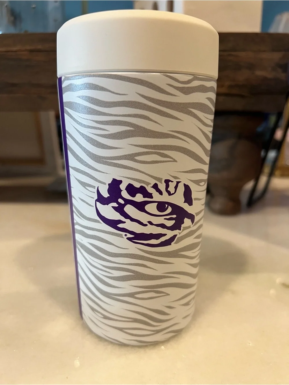 LSU Zebra Print Travel Tumbler - FrostBuddy White and Purple